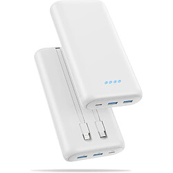 SANAG Batterie Externe 26800Mah Avec 2 Câble Intégré, Pd 25W Qc 4.0 Charge Rapide Batterie Portable Usb C Entrée & Sortie Power Bank Avec 5 Sorties 2 Entrées Compatible Avec Iphone Samsung Ipad-Blanc