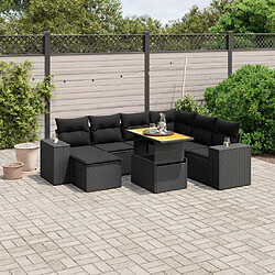 Maison Chic Ensemble Tables et chaises d'extérieur 8 pcs avec coussins,Salon de jardin noir résine tressée -GKD789465