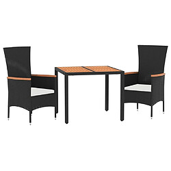 Avis Salle à manger de jardin 3 pcs avec coussins,Table et chaise à dîner Noir -MN98936