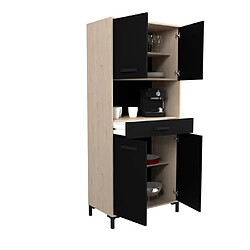 Avis Tbs Buffet de cuisine FACTORY - Décor chene et noir - 2 portes + 1 tiroir - Modulable - L 80 x P 43,3 x H 185 cm