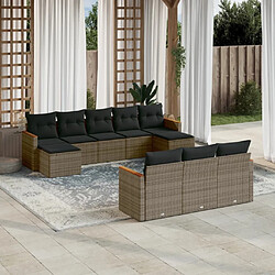 Maison Chic Salon de jardin avec coussins 10 pcs, Ensemble Tables et chaises de jardin, gris résine tressée -GKD621156