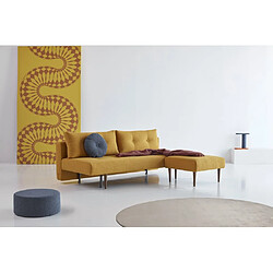 Inside 75 INNOVATION LIVING Pouf design RECAST PLUS tissu bouclé ocre pied chêne laqué foncé