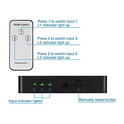 Acheter Wewoo Switch HDMI Ports 1080P 3 x 1 entrée 3 x sortie 1 port Commutateur HDMI avec télécommande