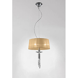 Luminaire Center Suspension Tiffany 3+1 Ampoule E27+G9, chrome poli avec Abat jour bronze & cristal transaparent