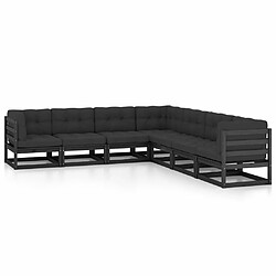 Maison Chic Salon de jardin 7 pcs + coussins - Mobilier/Meubles de jardin - Table et chaises d'extérieur Noir Bois de pin massif -MN11763