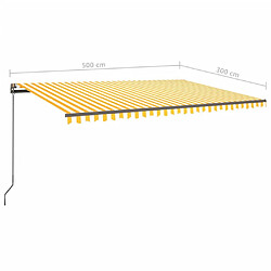 vidaXL Auvent manuel rétractable avec poteaux 5x3 m Jaune et blanc pas cher