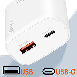 Avis LinQ Chargeur Secteur USB C Power Delivery 45W et USB Quick Charge 3.0 18W Blanc