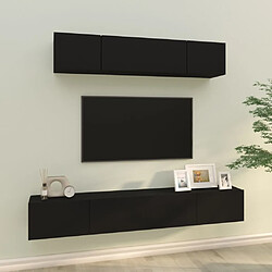 Maison Chic Ensemble de meubles TV 4 pcs | Banc TV Moderne pour salon | Meuble de Rangement - Noir Bois d'ingénierie -MN23979