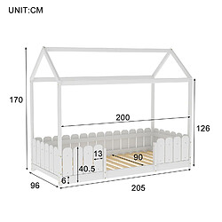 KOMHTOM Lit cabane enfant 90 x 200 cm - Bois pin massif Blanc - Sommier inclus - Style scandinave