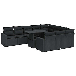 vidaXL Salon de jardin 11 pcs avec coussins noir résine tressée