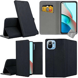 Htdmobiles Housse etui portefeuille avec coque intérieure en silicone pour Xiaomi Mi 11 Lite / Mi 11 Lite 5G + film ecran - NOIR MAGNET