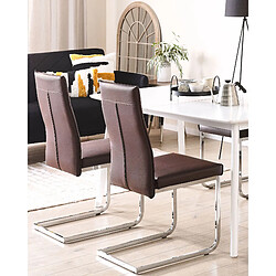 Beliani Set de 2 Cuir PU Chaise de salle à manger Chaise en porte-à-faux Marron foncé ROCKFORD