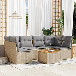 Maison Chic Ensemble à manger d'extérieur 7 pcs avec coussins,Salon de jardin,Mobilier de jardin mélange beige résine tressée -GKD740291