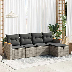 vidaXL Salon de jardin 5 pcs avec coussins gris résine tressée