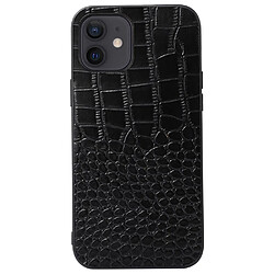 Coque en cuir véritable texture crocodile noir pour votre iPhone 12/12 Pro 6.1 pouces