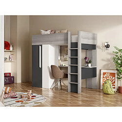 Vente-Unique Lit mezzanine 90 x 200 cm avec armoire et bureau - Anthracite et blanc + matelas - NICOLAS II