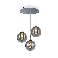 NETTLIFE Suspension Lampe à en verre gris Diam.28cm G9 à 3 lampes, lampe de table à manger de couleur moderne, lampe de salon de cuisine