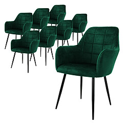 ML-Design Lot 8 chaise de salle à manger fauteuil vert foncé velours pied noir métallique