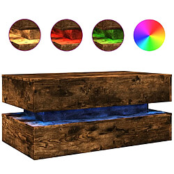 Maison Chic Table basse pour salon | Table à café avec lumières LED chêne fumé 90x50x40 cm -GKD34497