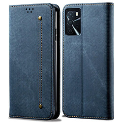 Etui en PU + TPU texture jeans avec support bleu pour votre Oppo A16