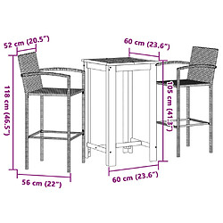 vidaXL Ensemble de bar de jardin 3 pcs marron bois massif acacia rotin pas cher