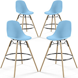 ICONIK INTERIOR Tabourets de Bar - Design Scandinave - Pieds en Bois - Lot de 4 - Skögur Bleu clair