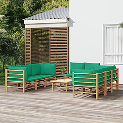 vidaXL Salon de jardin 9 pcs avec coussins vert bambou