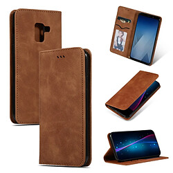 Wewoo Housse Coque Etui en cuir avec rabat horizontal magnétique Business Skin Feel pour Samsung Galaxy A8 Plus 2018 Marron