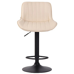 Decoshop26 Tabouret de bar chaise haute x1 en PVC crème coutures verticales support en métal noir 10_0005099