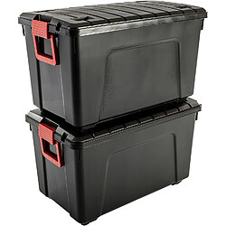 Iris Ohyama, Set- 2 Boites de rangement bricolage - Store It All - 110L, noir et rouge, 75 x 44,5 x 44,5 cm