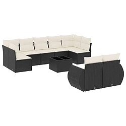 Maison Chic Salon de jardin 10 pcs avec coussins | Ensemble de Table et chaises | Mobilier d'Extérieur noir résine tressée -GKD43151