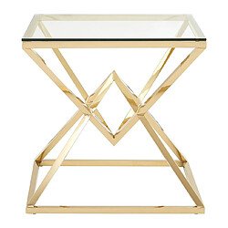 Vivenla Table d'appoint design en acier inoxydable poli doré et plateau en verre trempé transparent L. 55 x P. 55 x H. 55 cm collection PARMA