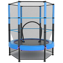 Tranpoline Exterieur avec Filet de protection - Trampoline enfant et adulte-K IKIDO-Ø 140 x 160H(130hauteur de filet)-Trampoline de jardin-Ressort-Cadre en acier-Bleu