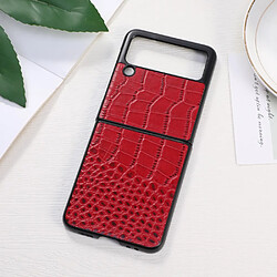 Coque en TPU + cuir véritable texture croco rouge pour votre Samsung Galaxy Z Flip3 5G