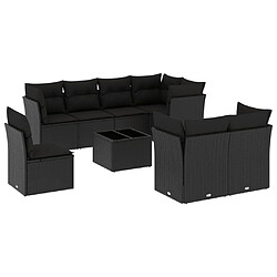 Maison Chic Salon de jardin 9 pcs avec coussins | Ensemble de Table et chaises | Mobilier d'Extérieur noir résine tressée -GKD92885