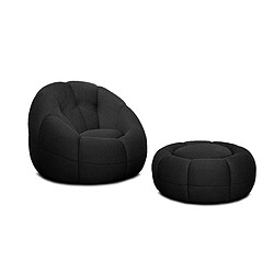 Courtois Laville Fauteuil avec pouf tissu noir - FIGO et FAGO