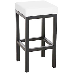 Decoshop26 Tabouret de bar x1 avec repose-pieds design simple hauteur d'assise 85 cm en PVC blanc et support en métal noir 10_0005412