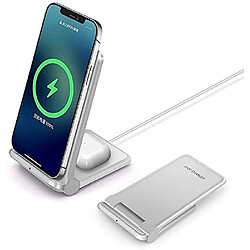 Chrono Chargeur sans fil 20W, station de charge sans fil pliable 2 en 1 pour Samsung Galaxy S21/S20/S10/S10+/S9/Note 10/Galaxy Buds; Support de chargeur sans fil 7.5W pour iPhone 11/X/XS/XR/XS Max/8/8P/Airpods,(blanc)