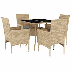 vidaXL Ensemble à manger de jardin et coussins 5 pcs beige rotin verre