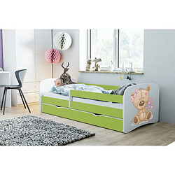 Lit Babydreams nounours vert fleurs avec un matelas tiroir 160/80