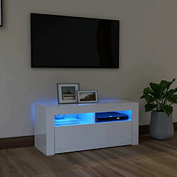 Maison Chic Meubles TV avec lumières LED - Banc TV pour salon blanc brillant 90x35x40 cm -MN25345