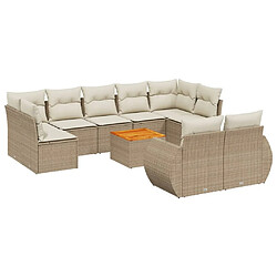 Maison Chic Salon de jardin avec coussins 10 pcs, Ensemble Tables et chaises de jardin, beige résine tressée -GKD470400