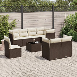 vidaXL Salon de jardin avec coussins 9 pcs marron résine tressée