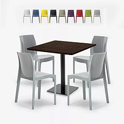 Grand Soleil Ensemble Table Bois Métal 90x90cm Horeca et 4 Chaises Empilables Bar Restaurant Yanez - Gris