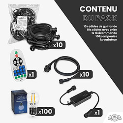 Acheter SkyLantern Guirlande Guinguette 100M Filament LED 100 Bulbes Dimmables Avec Variateur et Télécommande