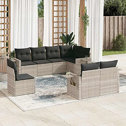 vidaXL Salon de jardin 8 pcs avec coussins gris clair résine tressée