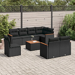 Maison Chic Salon de jardin 9 pcs avec coussins | Ensemble de Table et chaises | Mobilier d'Extérieur noir résine tressée -GKD74094