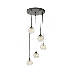 Luminaire Center Suspension Federico Verre,noir satiné 5 ampoules 150cm