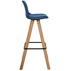 Decoshop26 Tabouret de bar chaise haute x1 repose-pieds style scandinave en tissu bleu structure en bois clair carré 10_0004640