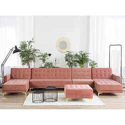 Beliani Grand canapé avec pouf ottoman ABERDEEN Rose Velours Symétrique